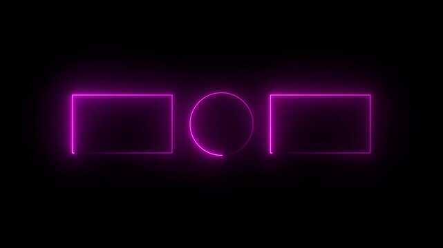 live streaming neon text frame animation. Neon glowing purple color square rectangle picture frame icon animation border frame shape rotating display screen. on a black background