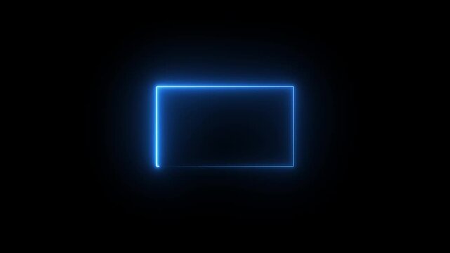 live streaming neon text frame animation. Neon glowing blue color square rectangle picture frame icon animation border frame shape rotating display screen. on a black background