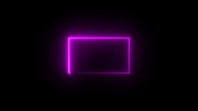 live streaming neon text frame animation. Neon glowing purple color square rectangle picture frame icon animation border frame shape rotating display screen. on a black background