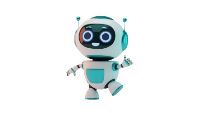 3d cute ai robot character in different angles. Chat bot mascot isolated render icon set. Digital artificial intelligence chatbot, friendly support assistant. Electric cyborg agent