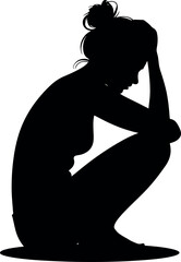 Silhouette of a Depressed Woman Crouching Down Expressing Sadness and Anxiety in Solitude Conceptual Image of Mental Health Awareness and Emotional Distress