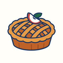 Apple Pie Illustration – Cartoon Sweet Dessert with Slice of Apple on Top