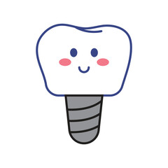 Catoon tooth with dental implant. Tooth implant vector flat illustration.