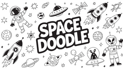 Space Doodle: Astronauts, Rockets, Aliens & Planets - Coloring Page
