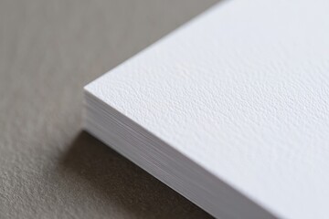 Close up shot of a stack of white paper with a textured surface on a neutral background