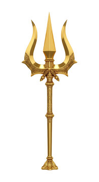 Gold trisul with three pointed prongs, trishul