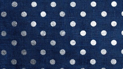Close-up of navy blue fabric with a polka dot pattern