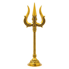 Golden trisul with three pointed prongs and intricate details