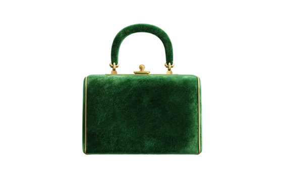 Elegant dark green velvet handbag isolated on transparent background in studio shot isolated on a transparent background - Powered by Adobe