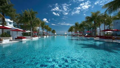 Serene infinity pool, tropical resort