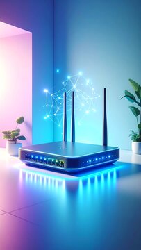 Futuristic router in a brightly lit room