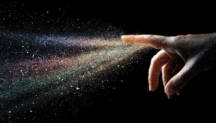 A hand reaching out, streaking cosmic dust