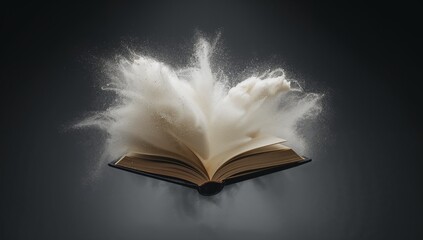 Floating book releasing white smoke or powder in mid-air