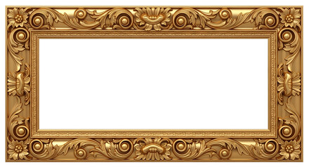 Elegant Golden Ornate Frame Baroque Style Transparent Background