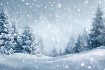 Winter wonderland scene with snow-covered pines