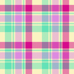 Green, pink and yellow elegant trendy tartan plaid pattern for textile, fabric, print, clothing, garments, wallpapers, background and wrapping paper. Vector Scottish traditional illustration.