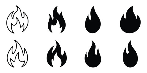 Fire icon set, flame icon sign symbol collections, vector illustration, fire flames set, set of fire flame icons, fire flame icons on white background