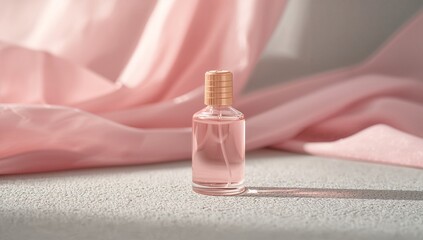 Naklejka premium Elegant cosmetic container with light pink fabric background