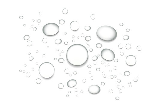 Realistic transparent water drops on isolated background liquid water-drop top view condensation effect fresh cool wet spray bubble splash surface topview clean water drop top view  - Powered by Adobe