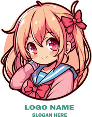 Anime girl cartoon logo icon vector white background .