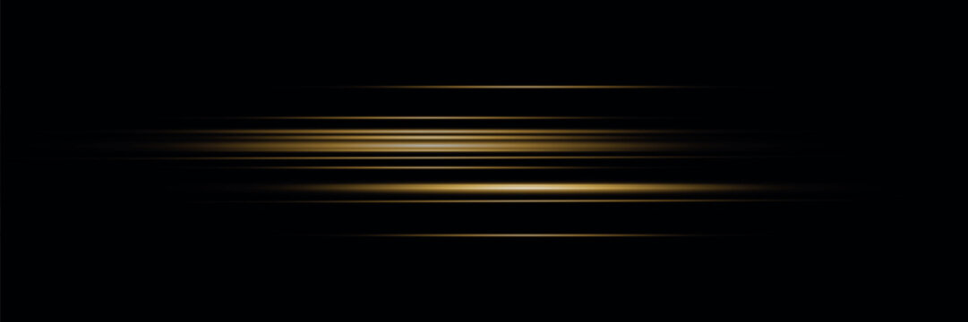 Golden glowing streaks with sparkles and flare on a dark transparent background. A dynamic, abstract vector element ideal for energy, motion, and digital light designs 
