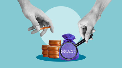 Grant funding is shown as business and financial concept. Research Funding and financial support on...