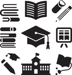 Black Vector Silhouettes of Education and Learning Objects EPS Design