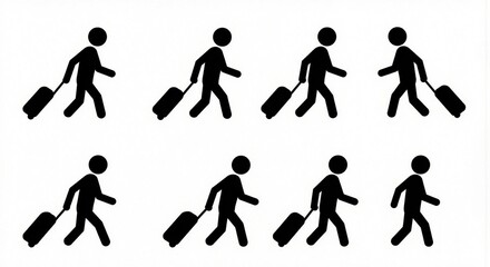 Naklejka premium Diverse Travelers Embark on Journeys A Collection of Silhouetted Figures with Luggage Depicting Movement, Exploration, and the Essence of Travel, Whisk_c8c0014d62_bloom_subtle_6x