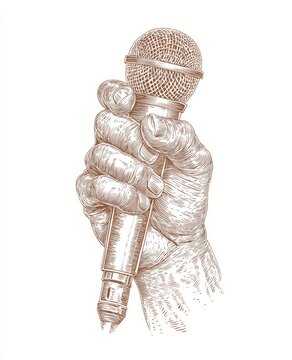 recommend clip art: Hand holding a microphone, detailed line art