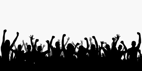 Silhouette of Cheering Crowd with Raised Arms people