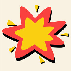 Pop art comic explosion with red and yellow starburst design. Ideal for action scenes, retro posters, and comic illustrations.