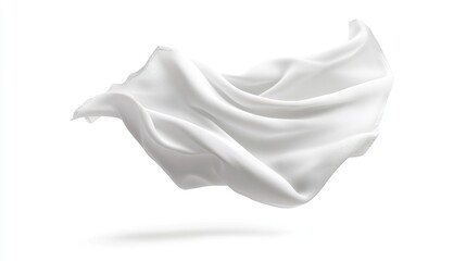 A white handkerchief floating in the air, isolated on a pure white background,