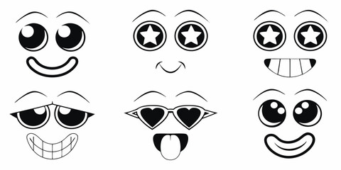 Collection of Six Stylized Cartoon Faces with Expressions