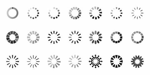Assortment of radial progress spinners and loading icons