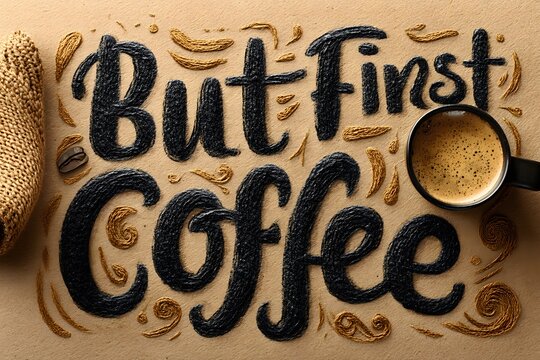 Artistic Coffee Still Life with Hand-Lettered Message and Warm Tones for Morning Inspiration