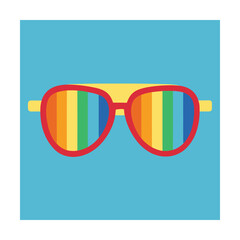 Rainbow Aviator Sunglasses on Blue Background pride