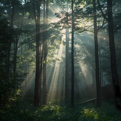 Obraz premium misty morning in the forest