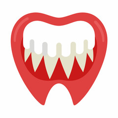 Spooky cartoon teeth in a fun red mouth, perfect for Halloween designs, dental health promotions, or playful illustrations