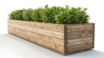 A Long Wooden Planter Box with Green Plants