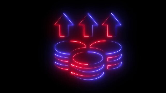 Glowing neon database server icon with lightning bolt concept design. Animated neon data search concept showing user profile and database icon on black background. 4k 