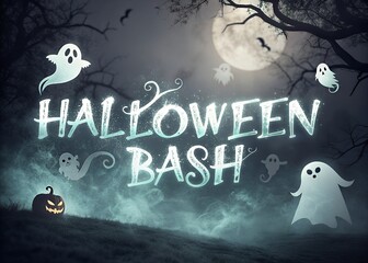 Spooky halloween bash with ghosts and jack o lantern