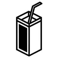 Black and White Juice Box with Straw Minimalist Line Art Illustration Vector Image for Design Projects