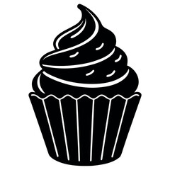 Delicious cupcake with rich frosting a sweet dessert treat for any occasion in black and white illustration