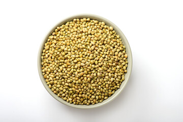 Indian food spice called coriander seed isolated on white background 