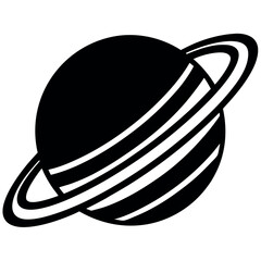 Saturn Planet Illustration with Prominent Rings Space Exploration and Scientific Discovery Graphic Element Black and White Design for Education