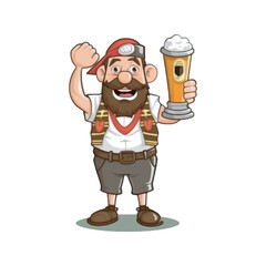 Bavarian Man Holding Beer and Pretzel Vector
