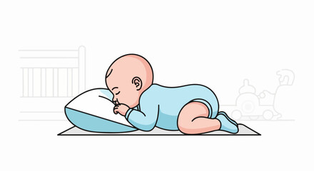 Baby Sleeping Peacefully on a Pillow Near a Crib.