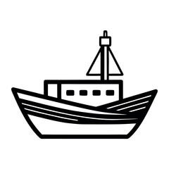 Simple Black and White Illustration of a Small Boat with a Sail for Nautical Theme Design and Creative Projects