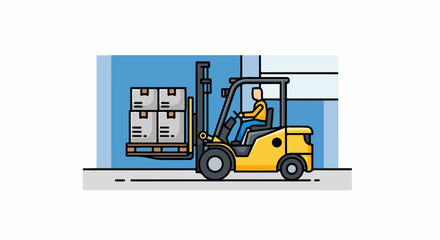 Forklift in warehouse transporting boxes for logistics.
