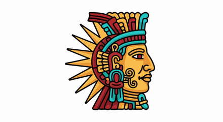 Detailed Aztec profile illustration with vibrant colors and design.